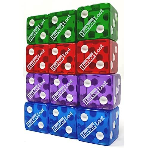 Stack of 12, 19mm dice used for dice stacking and dice games.
